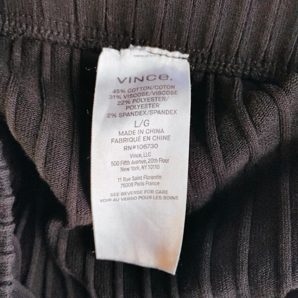 Vince Ribbed Cotton Blend Wide Leg Pants Womens Large Black Crop Minimalist - Picture 10 of 16